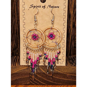 Spirit of Nature Dreamcatcher Dangle Earrings Beige Pink